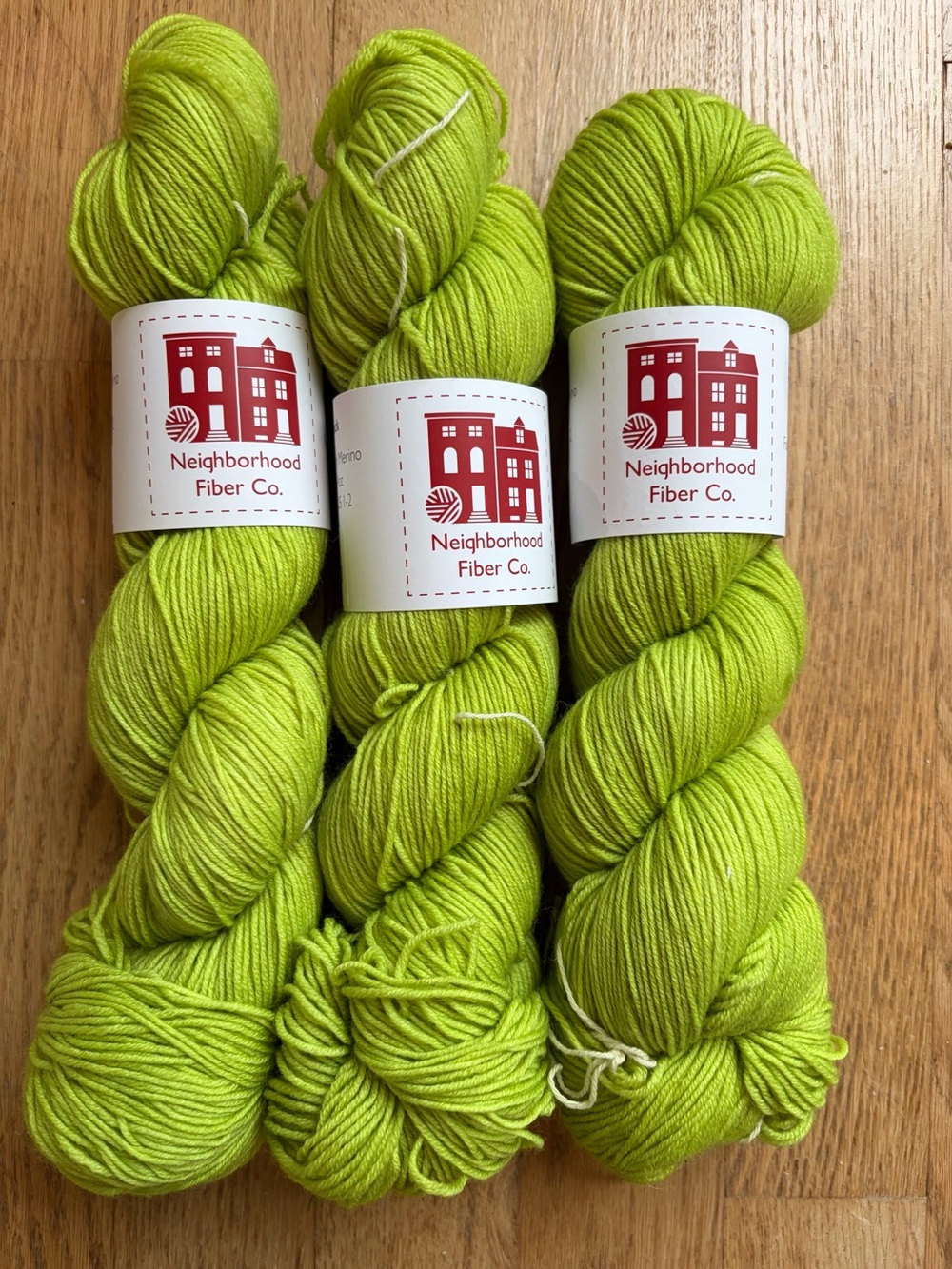 Neighborhood Fiber Co. Hand-Dyed Yarn in Bright Lime Green - 3 Skeins